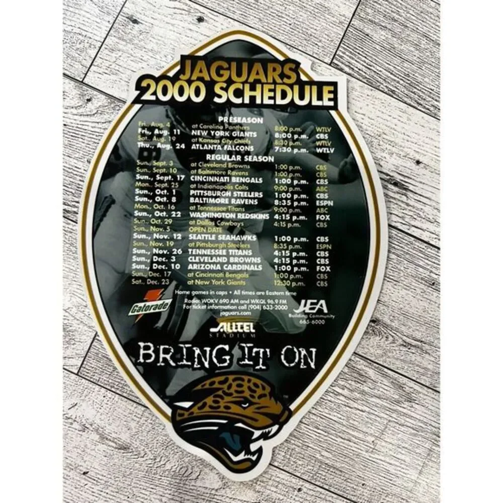 Official Jacksonville Jaguars 2000/2001 Magnetic‎ Schedule